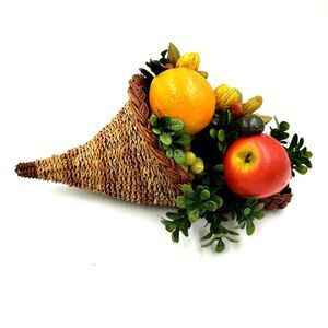 Vtg Cornucopia Basket FALL Centerpiece Horn of Plenty Fruit Nuts Thanksgiving